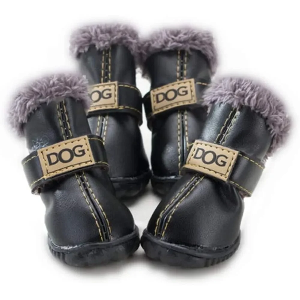 NWT Cozy Paws Black Fur-Lined Dog Boots Size 2 | Small Breed Winter Booties